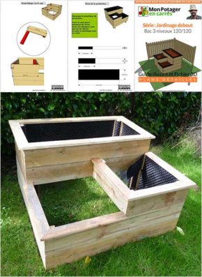 carré potager surélevé 3 niveaux de 1m20 par 1m20